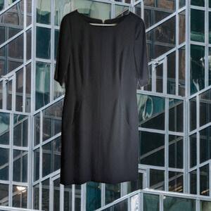 Tahari 10 black sheath dress. Polyester blend stretch. Fall/winter office